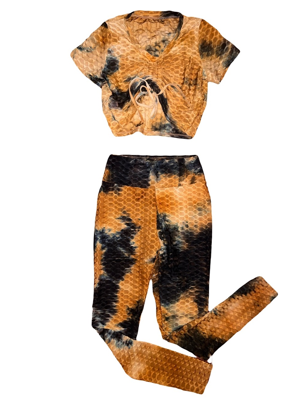 SHEIN Orange & Black Honeycomb Tie-Dye Legging Set